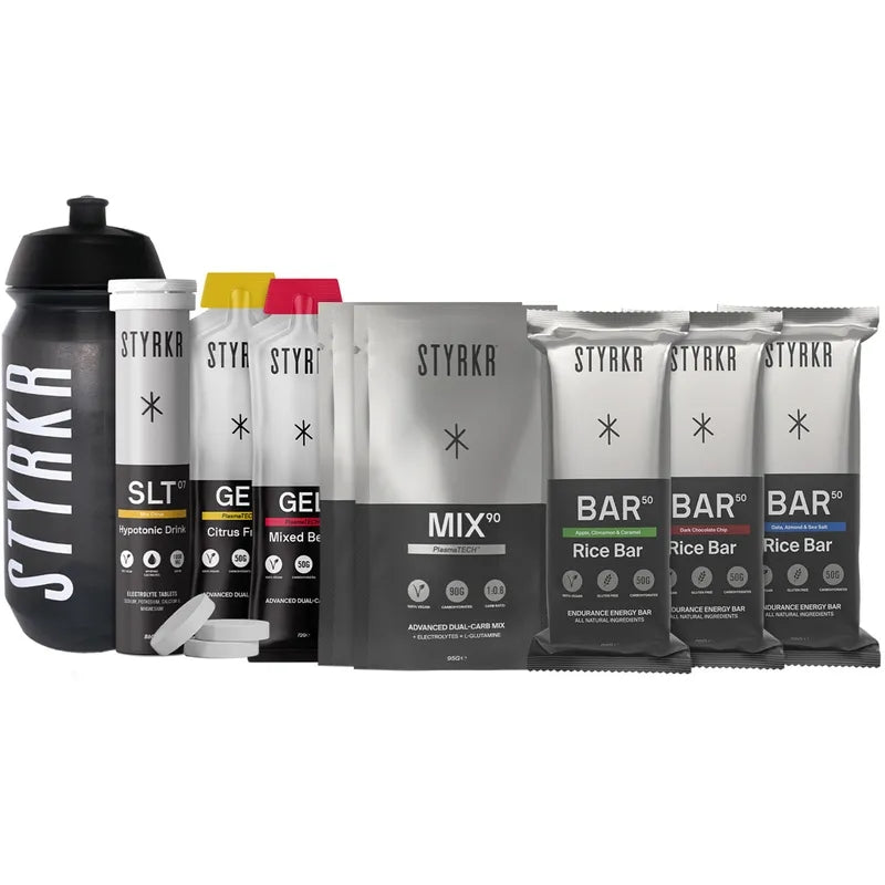 Styrkr Training Kit 2/7 - Contains 1X 500ML Bottle 2X MIX90 2X GEL50 3X BAR50 & 1X SLT07